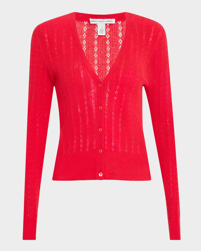 Ribbed Pointelle-Knit Cotton Cardigan
